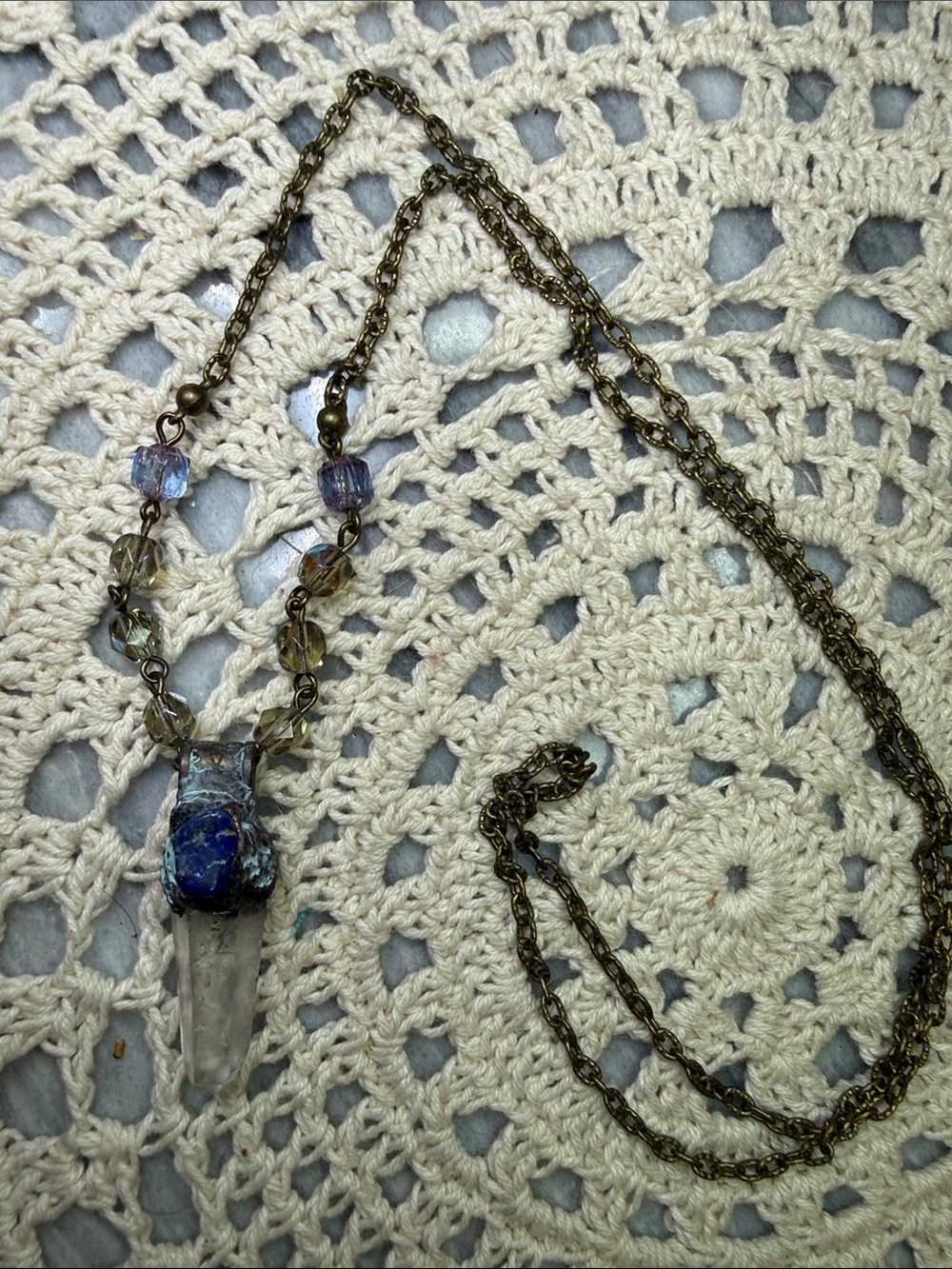 Blue lapis & quartz Crystal Point Pendant Necklace - Women Jewelry